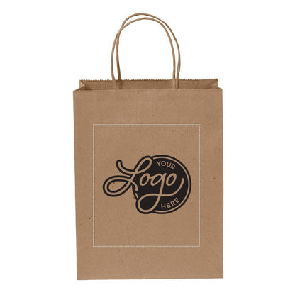 Store Supply Warehouse - Custom Logo Kraft Paper Bags w/ Black Ink: 1000 Pack / Medium (Cub) - 8 ¼"W x 4 ¾"D x 10 ½"H
