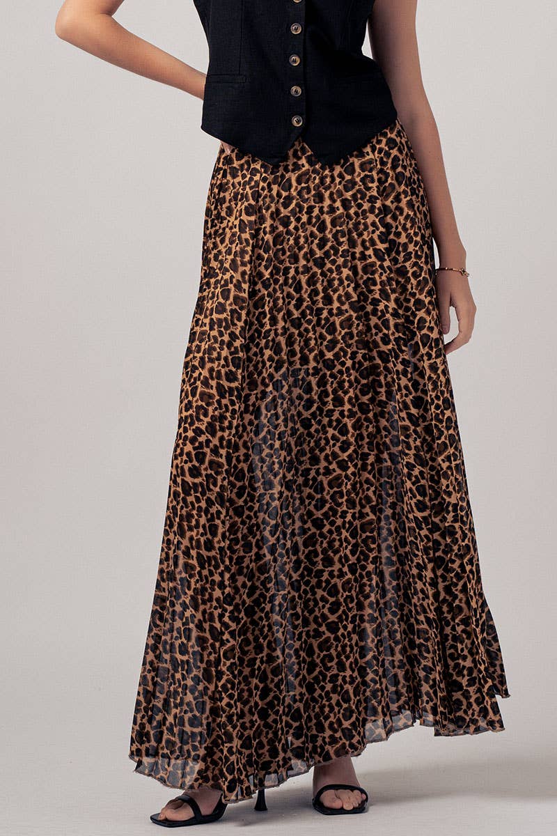 LEOPARD PRINT PLEATED MIDI