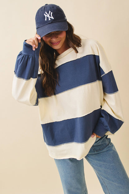 AEMI + CO - 8551GN Oversized Color Block Long Sleeve Pullover: Terracotta Butter / Contemporary / S