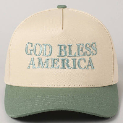 GOD BLESS AMERICA EMBROIDERED TWO TONE CAP