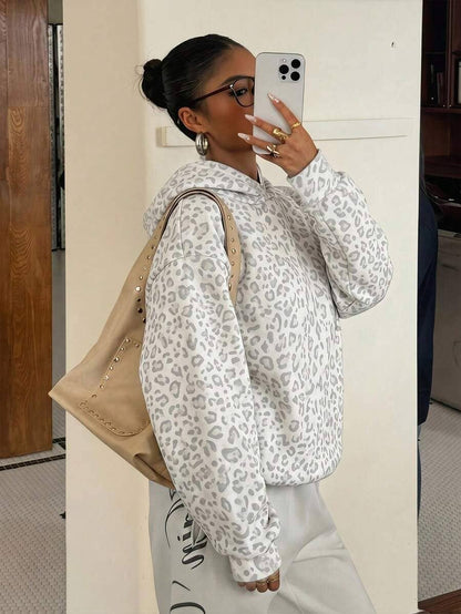 Lovesoft - Leopard Hoodie Oversized Casual Pullover Sweatshirt: Multicolor Floral / 65%viscose+35%polyester / M