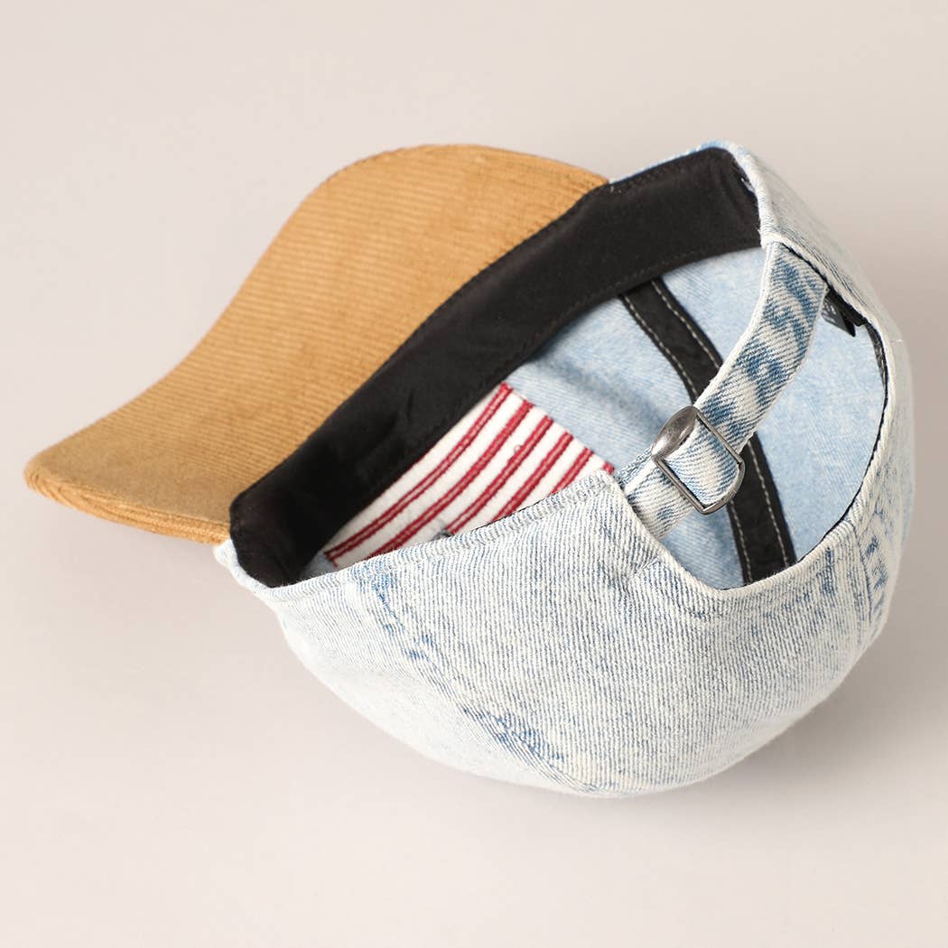 EMBROIDERED US FLAG TWO TONE BASEBALL CAP