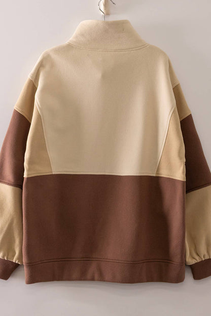 ECRU COLORBLOCK HALF SNAP SWEATSHIRT