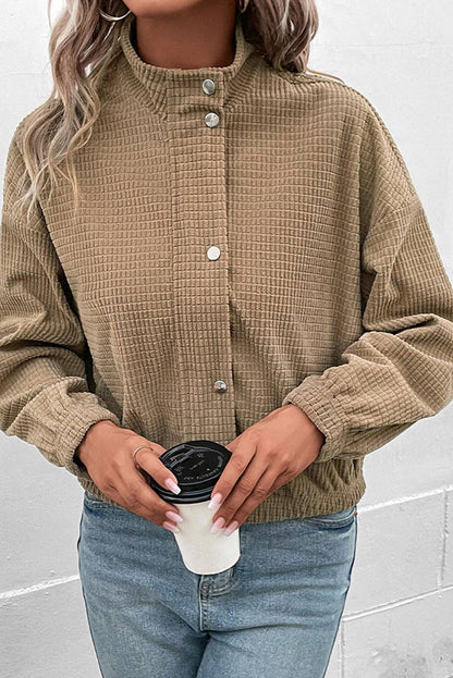 BROWN CROPPED CORDUROY ZIP UP BLOUSE