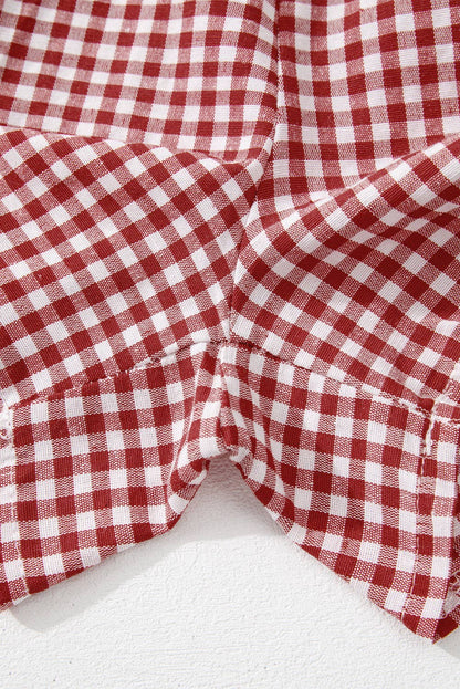 RED PLAID GINGHAM PRINTED HIGH WAIST SHORTS