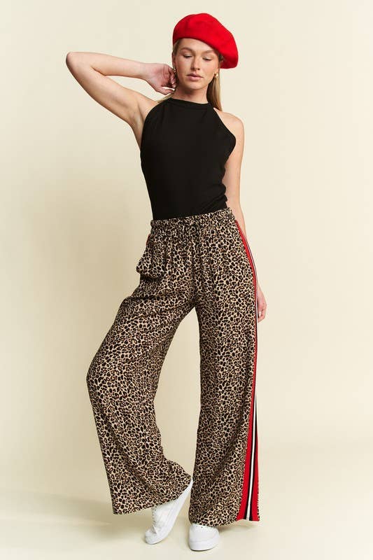 JADE BY JANE - LEOPARD CONTRAST TROUSER RED PANEL: MOCHA BROWN / XL