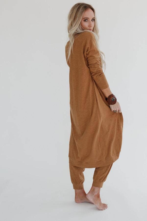 Three Bird Nest - Set to Go Textured Jumpsuit And Cardigan Set - Camel: Ash / M