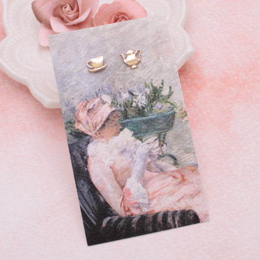 CUP OF TEA FINE ART GOLD EARRINGS