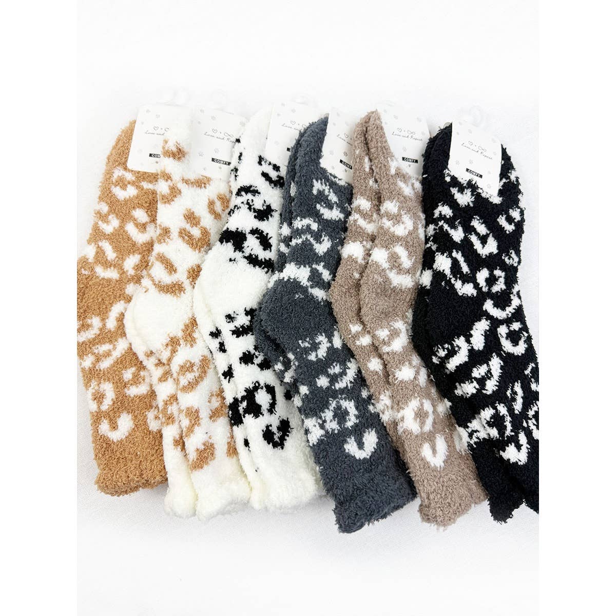 Love and Repeat - Plush Cozy Leopard Socks: MIX COLOR / ONE(12)