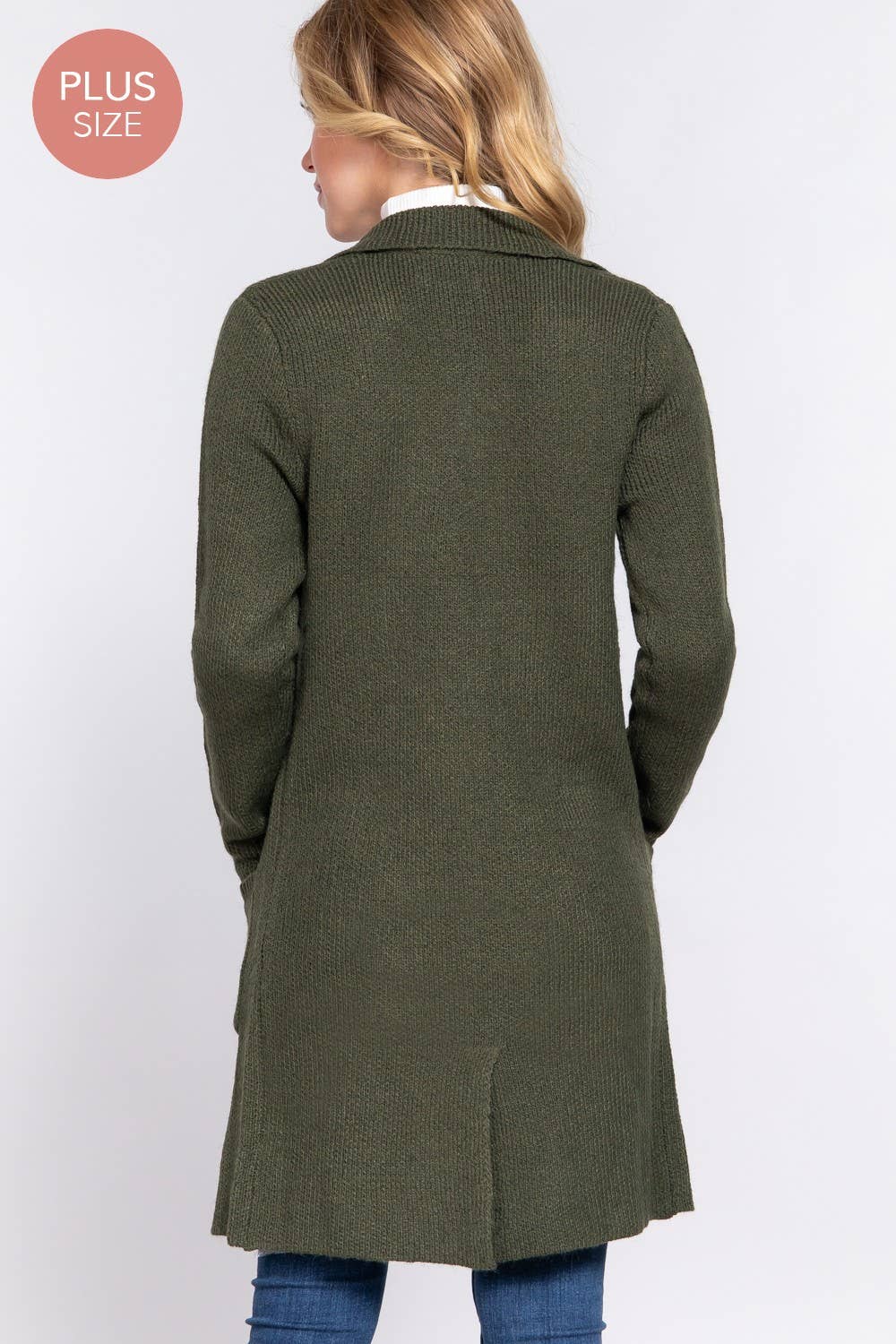 NOTCHED COLLAR SWEATER OLIVE PLUS