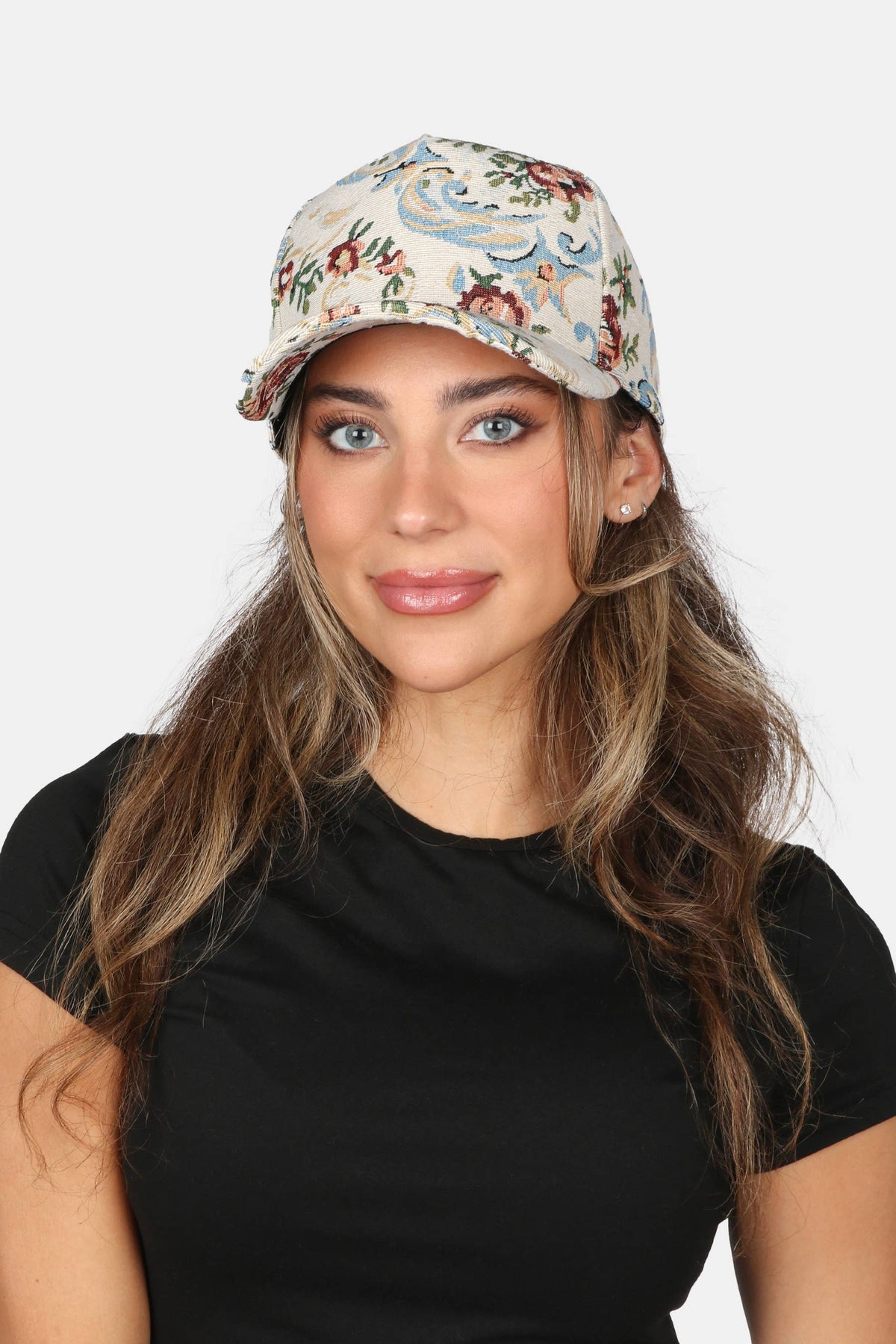 David And Young - Floral Print in Brocade 5 Panel Baseball Cap: Mauve