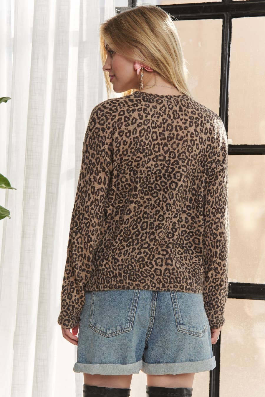 ADORA LA - LONG SLEEVE LEOPARD PRINT TOP RELAXED - CESW3850: Brown / S-M-L(2-2-2)