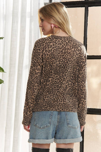 ADORA LA - LONG SLEEVE LEOPARD PRINT TOP RELAXED - CESW3850: Brown / S-M-L(2-2-2)
