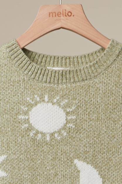 Mello. - Dreamy Moon and Star Pattern Sweater: Olive / M