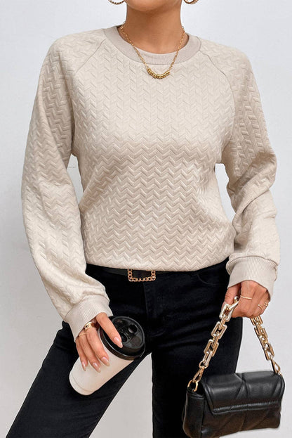 BEIGE TEXTURED RAGLAN PULLOVER