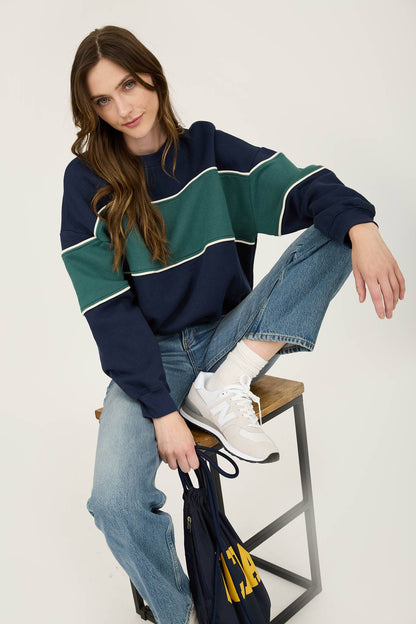 COLORBLOCK STRIPE LONG SLEEVE KNIT TOP