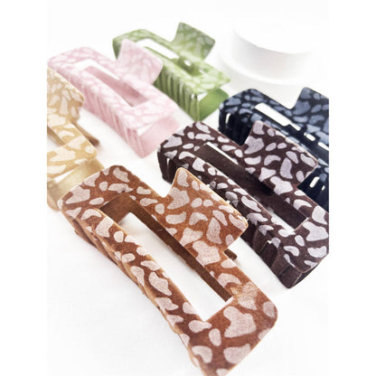 Love and Repeat - Leopard Flocked Velvet Rectangle Claw Clip: MIX COLOR / ONE(12)