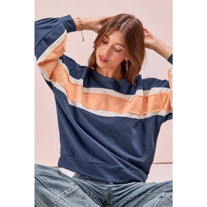 BiBi - FRENCH TERRY COLOR BLOCK SWEATSHIRT: INDIGO/MUSTARD/IVORY / XL