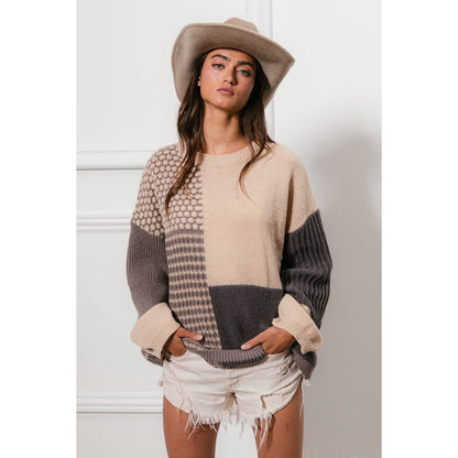 MIXED PATTERN BLOCK SWEATER