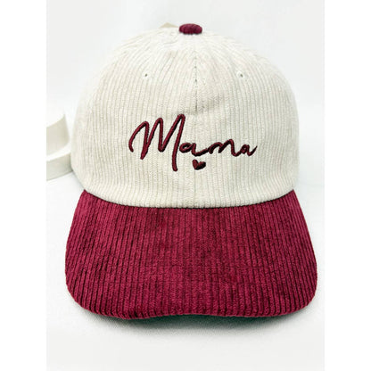 Love and Repeat - MAMA Embroidered Two Tone Corduroy Baseball Cap: BROWN / ONE(6)