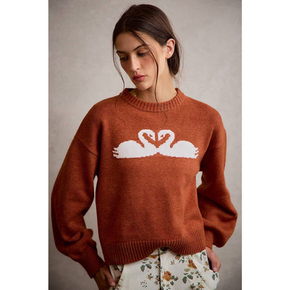 SWAN CREW NECK LONG SLEEVE SWEATER TOP