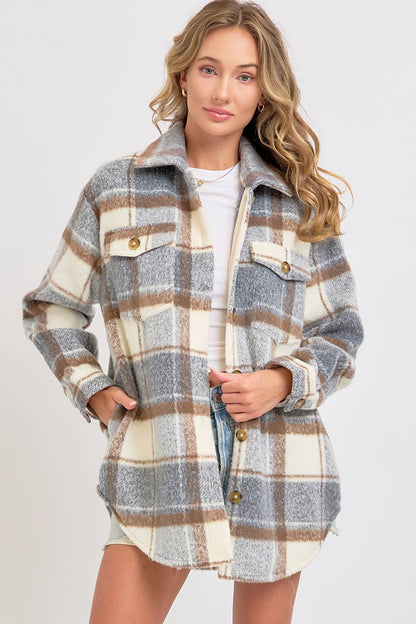 COZY GREY PLAID SHACKET