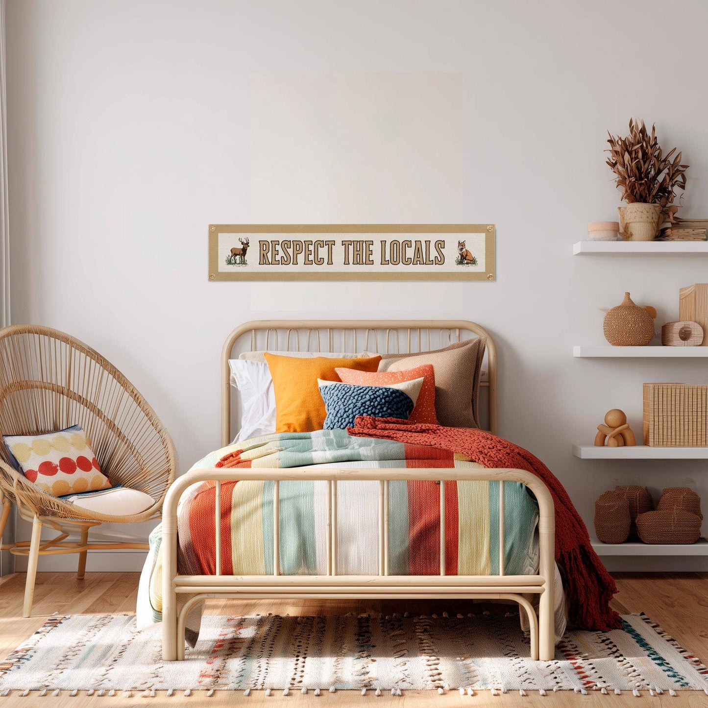 Respect The Locals Banner – Vintage Felt Flag: Green Border