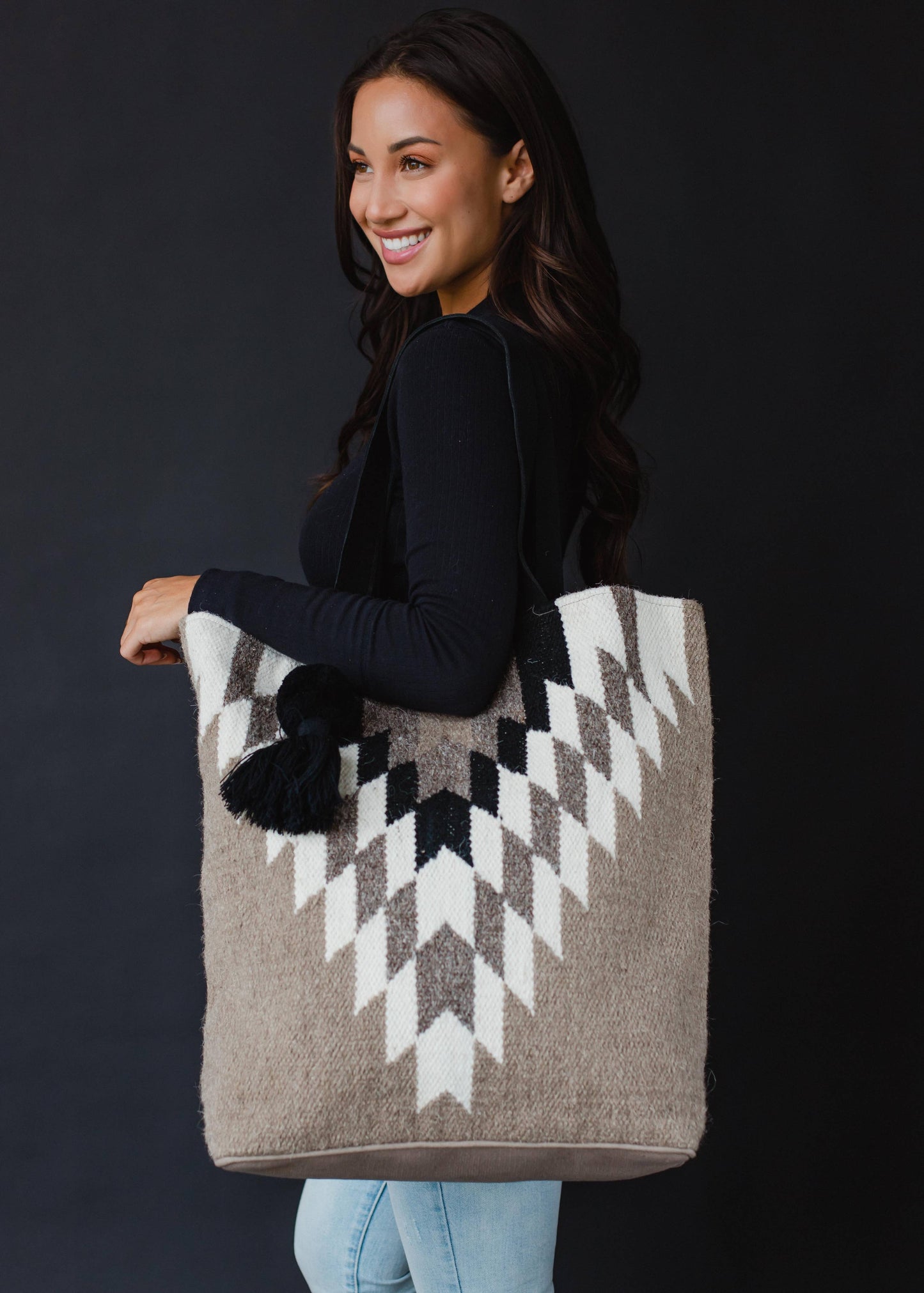 TAUPE, CREAM, BLACK AND AZTEC TOTE