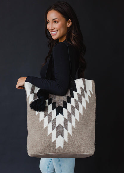 TAUPE, CREAM, BLACK AND AZTEC TOTE