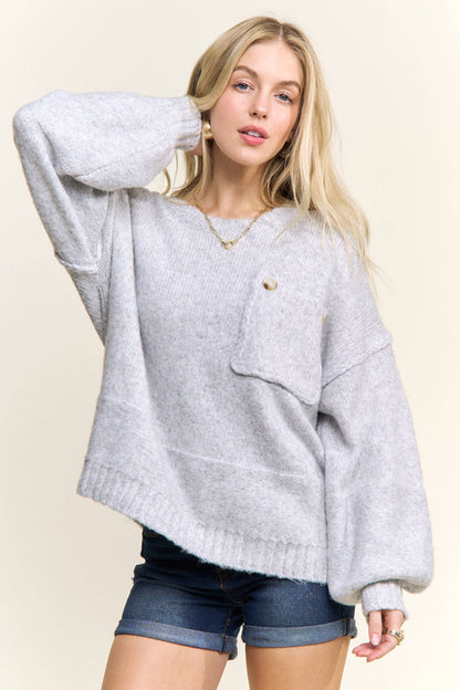 ADORA LA - CESW3943- ROUND NECK LONG SLEEVES KNIT SWEATER: H GREY / S-M-L(2-2-2)