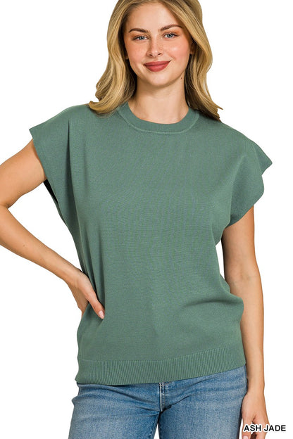 VISCOSE ROUND-NECK SHORT SLEEVE SWEATER