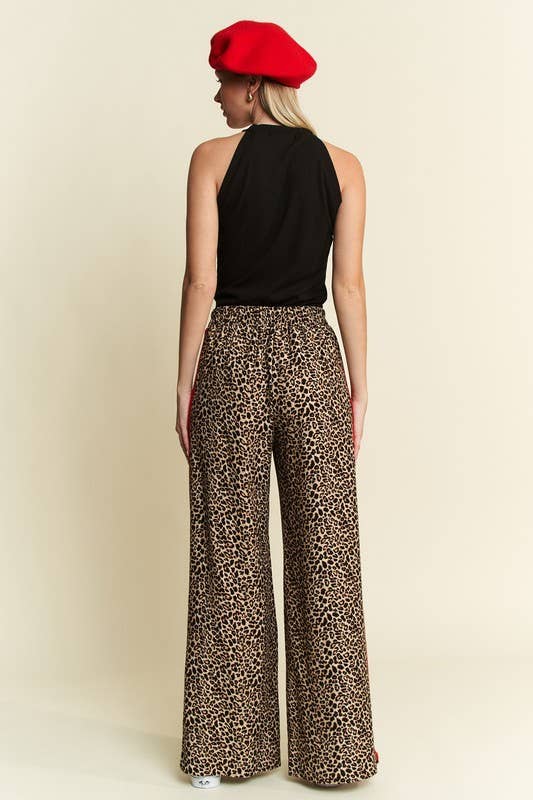 JADE BY JANE - LEOPARD CONTRAST TROUSER RED PANEL: MOCHA BROWN / L
