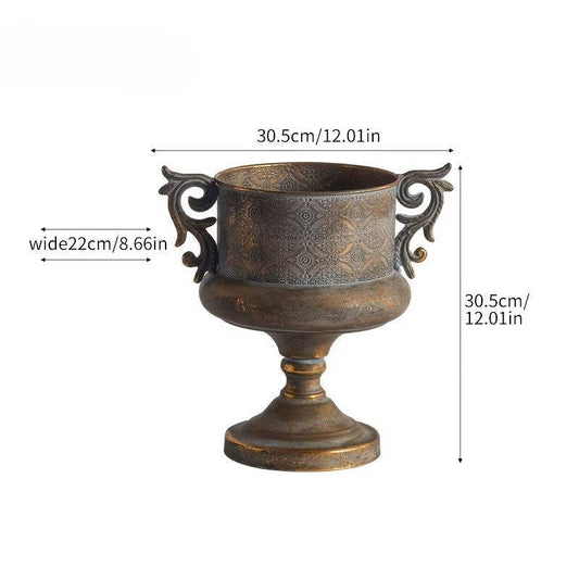 Vagabond Vintage - Embossed Gold Urn Planter with Decorative Handles: Small