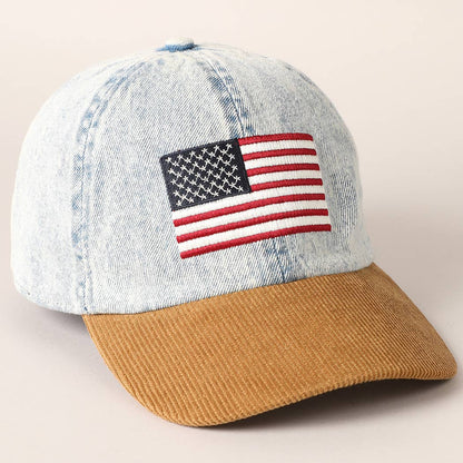 EMBROIDERED US FLAG TWO TONE BASEBALL CAP