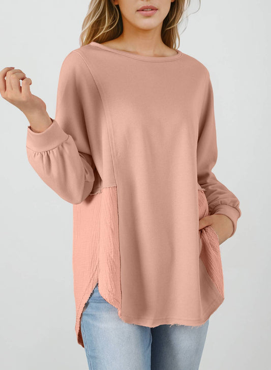 CRINKLE RAW HEM OVERSIZED BLOUSE