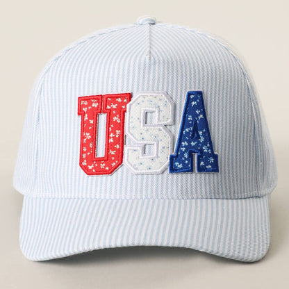 USA LETTER PATCH STRIPED TRUCKER HAT