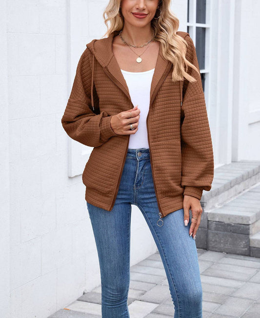 QUILTED ZIP UP HOODIE JACKET