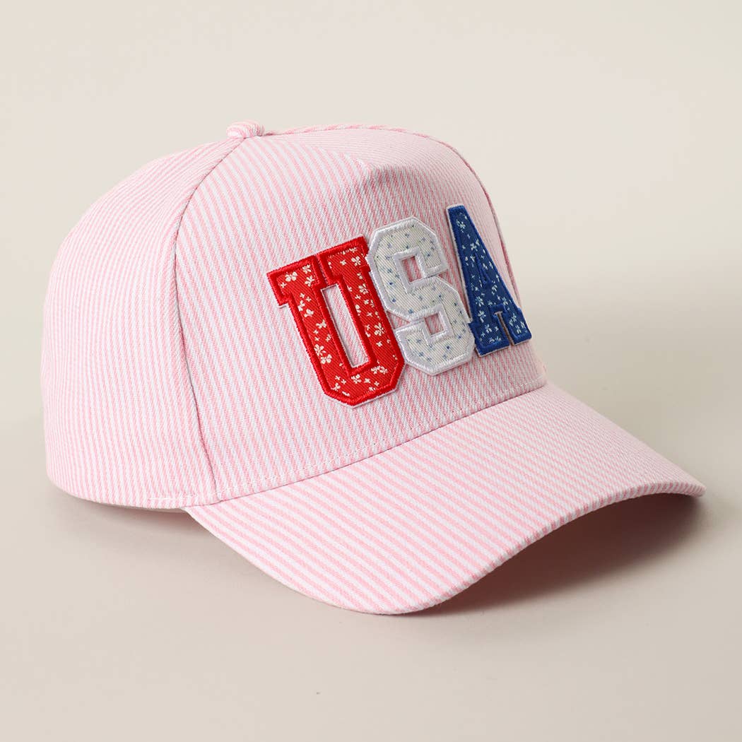 USA LETTER PATCH STRIPED TRUCKER HAT