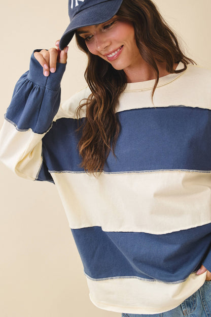 AEMI + CO - 8551GN Oversized Color Block Long Sleeve Pullover: Terracotta Butter / Contemporary / S