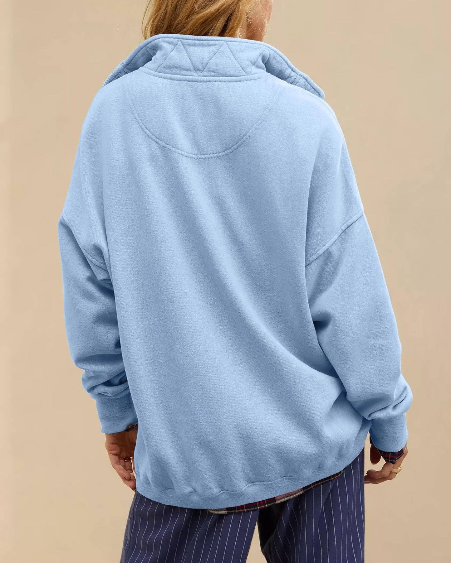 Lovesoft - Solid Fleece Sweatshirt Casual Oversized Snap Collar: Light Gray / 65%Polyester+30%Viscose   +5%Elastane / S
