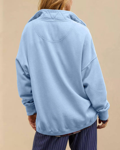 Lovesoft - Solid Fleece Sweatshirt Casual Oversized Snap Collar: Light Gray / 65%Polyester+30%Viscose   +5%Elastane / S