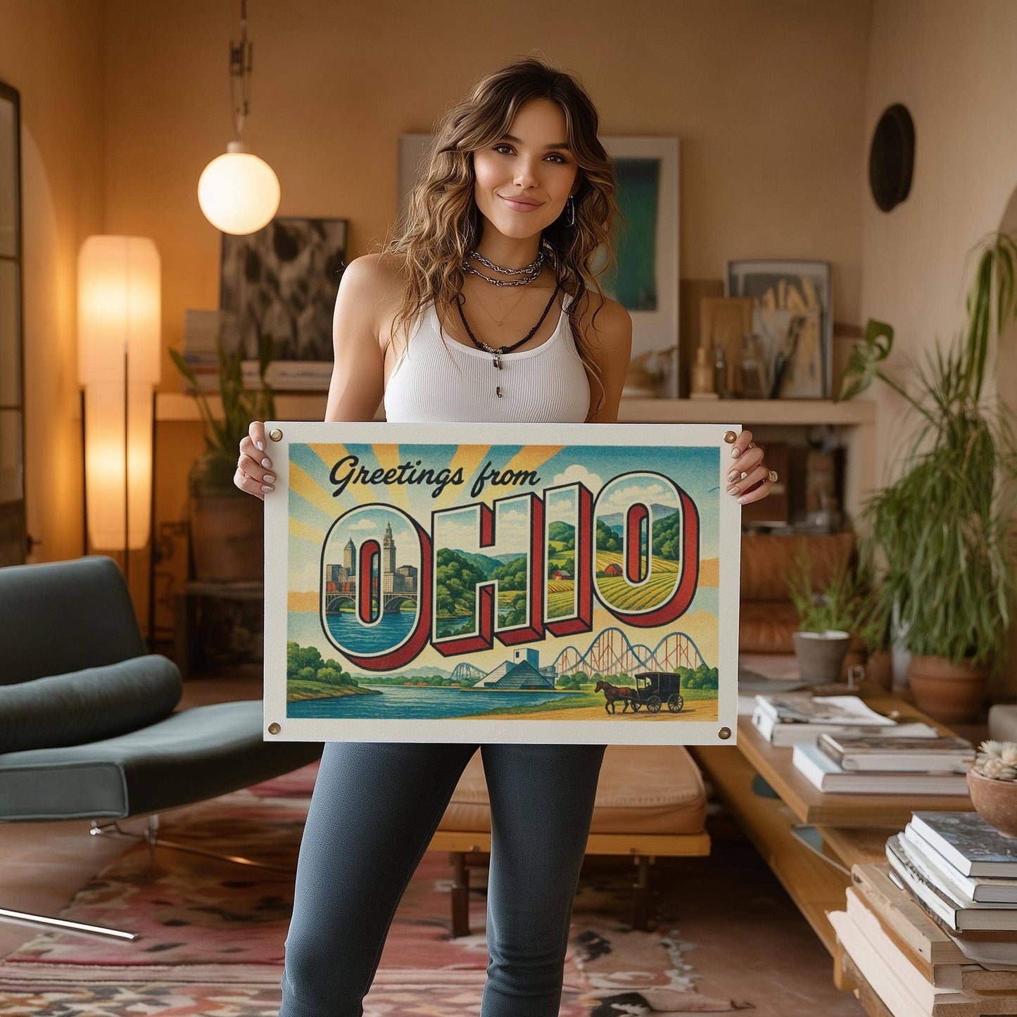 Benoit's Design Co. - Greetings From Ohio State Postcard Felt Banner: 16 x 24 inches