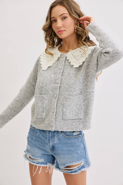 SOFT COZY LACE COLLAR CARDIGAN