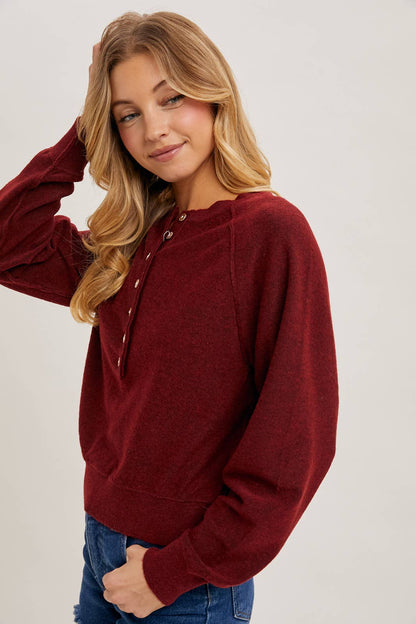 Bluivy - HALF-BUTTON HENLEY KNIT SWEATER: HUNTER GREEN / S