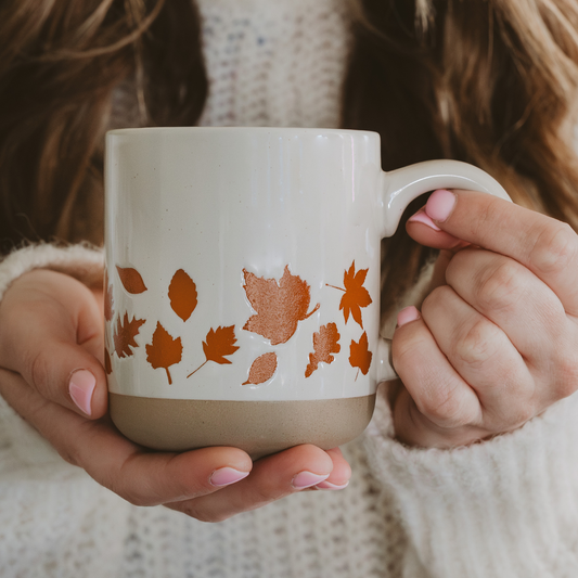 ORANGE LEAVES STONEWARE MUG