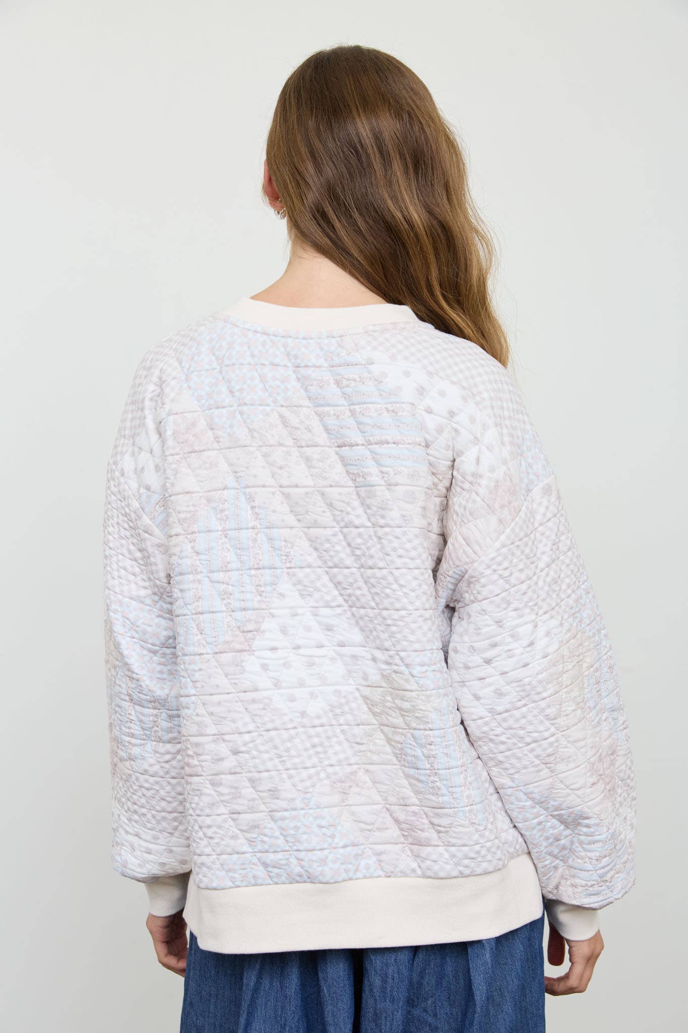 Blu Pepper - MULTI-PATTERN HENLEY QUILTED JACKET: IVORY MULTI