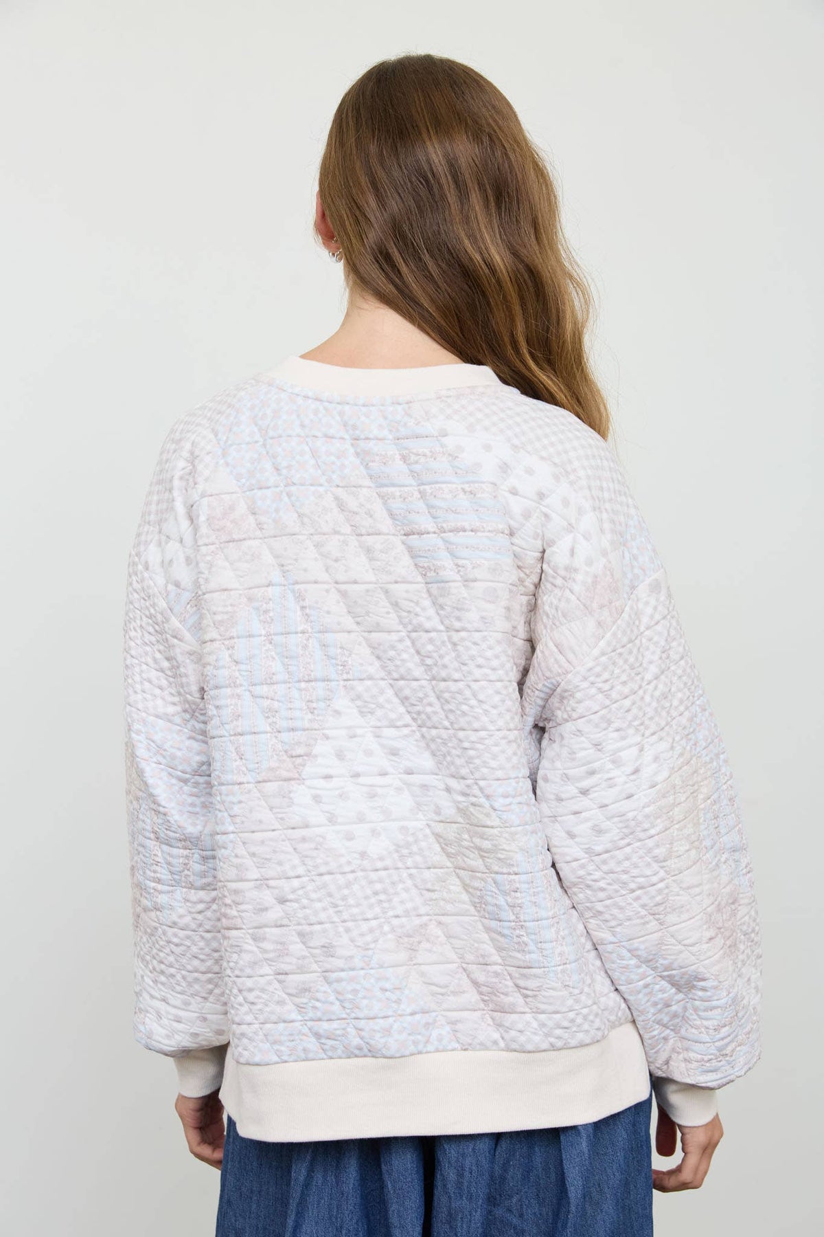 MULTI-PATTERN HENLEY QUILTED JACKET : IVORY MULTI