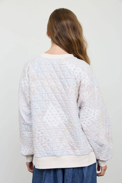 MULTI-PATTERN HENLEY QUILTED JACKET : IVORY MULTI