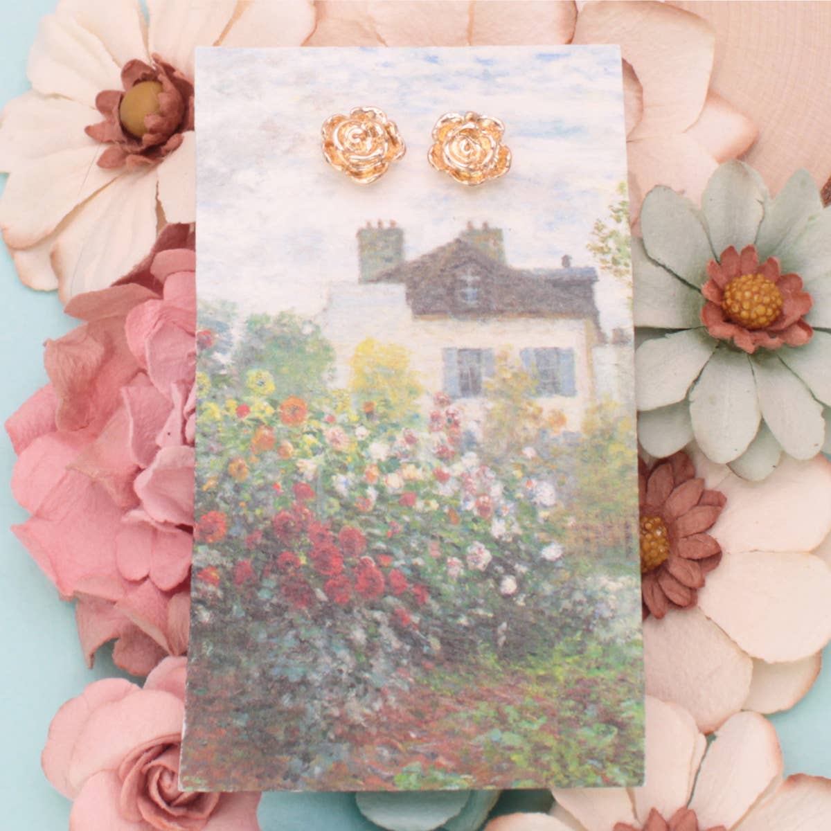 ZAD - Garden Dahlias Fine Art Gold Flower Earrings