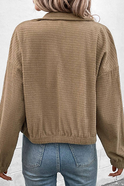 BROWN CROPPED CORDUROY ZIP UP BLOUSE